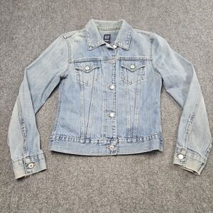 Y2K GAP Denim Jacket Small Light Wash Trucker Distressed Casual Streetwearcore
